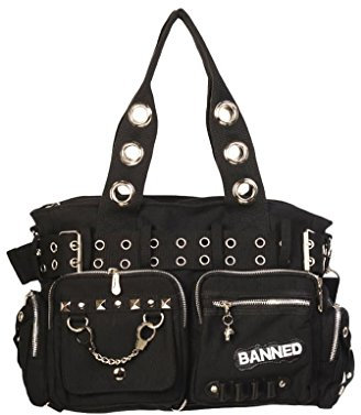 Banned schwarze gestreifte Punkhandschellen-Segeltuch-Schulter-Beutel