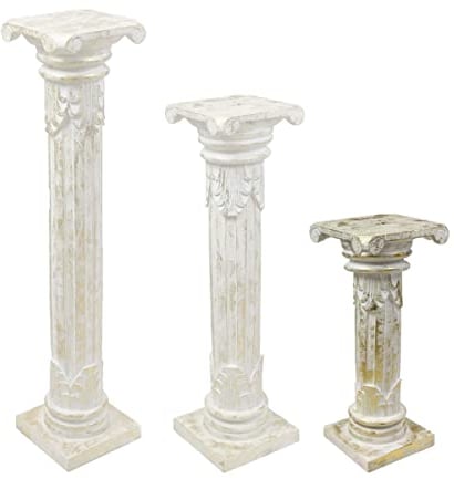 Oriental Galerie Säule Blumensäule Dekosäule Ständer Sockel Podest Blumenständer Holz Weiß Goldwash 60 cm