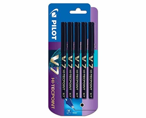 Pilot V7 0.7 Mm Liquid Ink Rollerball Pen - Black (Pack of 5)