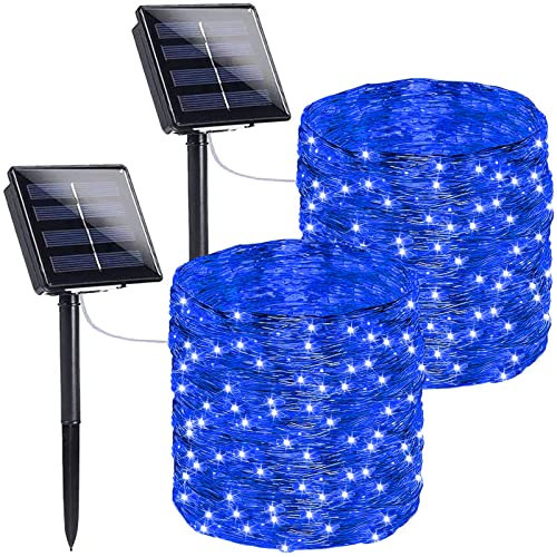Blanco 2-Pack Cada 72FT 200 LED Solar String Lights, Impermeable Alambre de Cobre 8 Modos de Iluminación Solar Luces de Navidad para Jardín Patio Árbol Fiesta Boda (Cool White)