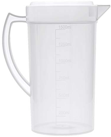 JanJean 2L Plastic Pitcher Jug with Lid, Dishwasher Safe Plastic Jug with Lid 2 Litre Vented Spout for Picnics, BBQ’s White 1500ml