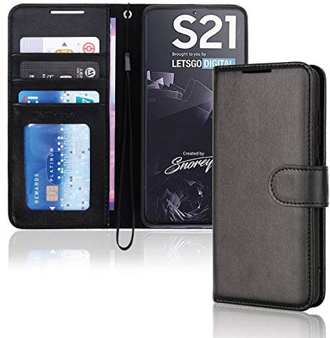 TECHGEAR Galaxy S21 Leather Wallet Case, Flip Protective Case Cover with Wallet Card Holder, Stand and Wrist Strap - Black PU Leather with Magnetic Closure Designed For Samsung Galaxy S21 / S21 5G