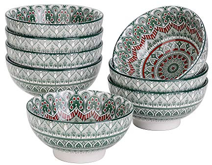 Tafelservice Müslischalen Porzellan, vancasso MANDALA Serie 8 teiliges Schalen Set, Müslischüssel, Müsli Schale, Dessertschale, Eisschale, böhmischer Stil, 650 ml
