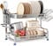 romision 2 Tier Dish Drying Rack, 304 Stainless Steel Large Capacity Dish Drainer Rack with Drip Tray, Sink Drainer Rack Utensil Holder, Cup Holder, Dish Rack for Kitchen Counter, Silver