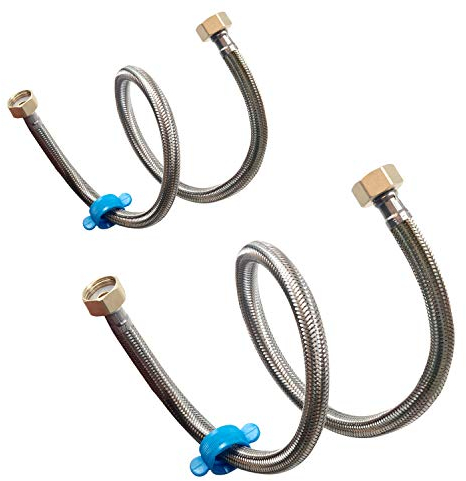 Pack of 2 Flexible Pipe Stainless Steel Braided Hose for Toilet/Taps 1/2 x 1/2 BSP 70cm Long