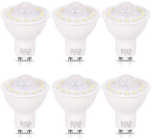 YSSMAO GU10 LED Bulbs PIR Motion Sensor LED Light Bulbs 5W for Stairs Garage Corridor Walkway Hallway Dusk To Dawn Light Bulbs 6Pack,Warm White 3000K