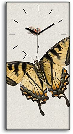 Coloray Uhr auf Leinwand - Schwarze Hände - Dekoration Wand Uhr Segeltuch Ohne Tickendes Geräusc Wohnzimmer Kunst - Käfer Insektenschmetterling.
