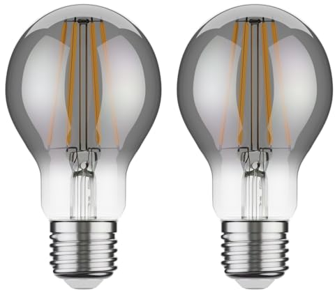 ledscom.de 2 Stück E27 LED Leuchtmittel, A60, extra warmweiß (1800 K), 7,5 W, 370lm, Rauchglas