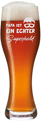 Leonardo Weizenbierglas 0,5 L mit Gravur - Wunschmotiv - Geschenkidee für Papa, Dad, Vater - Weißbierglas für Hefeweizen, Pils und andere Biersorten - für Bayern Liebhaber - Motiv Papa Superheld