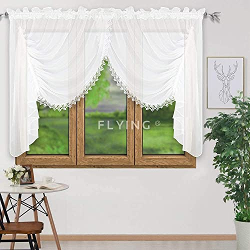 FKL DESIGN Home Deco LB-11-A - Cortina para puerta de balcón, cortina lista para usar hecha de gasa con cinta plisada, cortina larga y moderna, 150 x 400 cm, color blanco (250 x 300 cm)