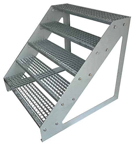Kaminbau Mierzwa Premium Stahl Treppe Freistehend Verzinkt 5 Stufen (Breite 100 cm) (Höhe 95 cm) Wetterfest Gitterroststufe Gartentreppe