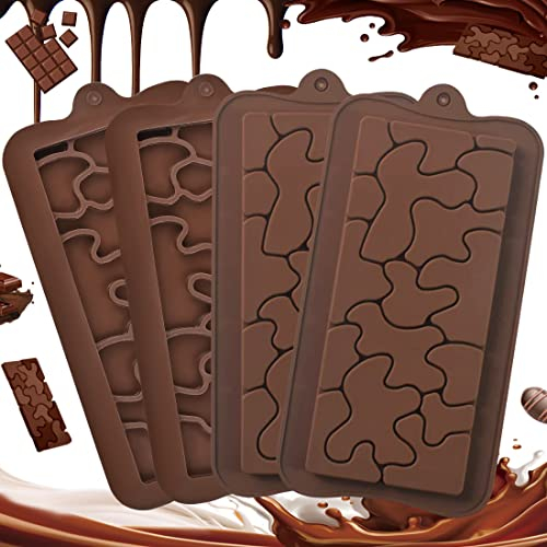 YAANBUNB 4 Stück Silikon Schokoladenformen Break Apart Schokolade Silikonform Pralinen Antihaft Pralinenform Silikon Puzzle Backform Pralinen BPA Frei Schokoladentafel Gießform für Geele Eiswürfel
