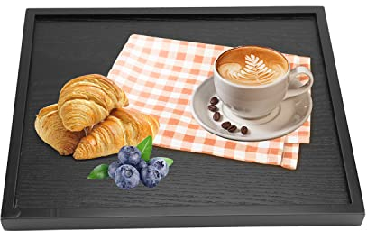 Schwarz Serviertablett Holz 30 x 24 cm Rechteckiges Frühstückstablett Küche Deko Platte Holz Tee Kaffee Tablett Küchentablett für Speisen, Getränke, Zuhause