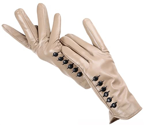 Damen-Handschuhe Damen-Lederhandschuhe halten warm Damen-Winter-Handschuhe Weiche Lammfell-Handschuhe Beige 8
