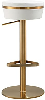 Tov Furniture Astro Round Upholstered Adjustable Stool (White and Gold)
