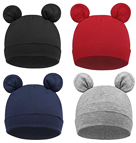 DRESHOW 4 Stücke Unisex Mütze Hut Junge Mütze Frühling Mützchen Kleinkind Wendemütze Jersey Slouch Beanie Bekleidung Unisex Infant Hut Kindergarten Mütze