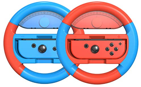 COODIO Volante Pro Switch, Volante Joy-Con, Grip Cómodo Volante de Carreras para Mario Kart 8 Deluxe / Nintendo Switch & Versión OLED, Rojo Neón / Azul Neón (Pack de 2)