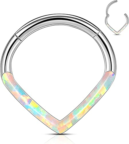 CM Crareesi Mania V-Form Septum Piercing Ring Gold 16G Opal Daith Piercing Schmuck 316L Chirurgenstahl Hoop Ohrringe Nasenringe Septum Creolen Daith Helix Conch Piercing Schmuck (Silber-8mm)