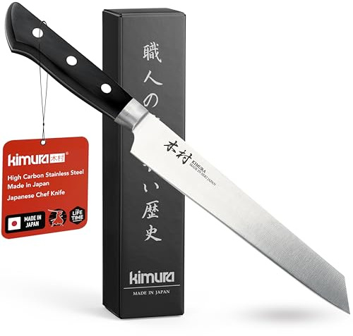 Kimura Sashimi Knife, [Made in Japan], 8 inch Professional Chef Knife, Ultra Sharp High Carbon Molybdenum Stainless Steel Kitchen Knives, Chefs Knife with Ergonomic Handle - Japanese Sushi Knife