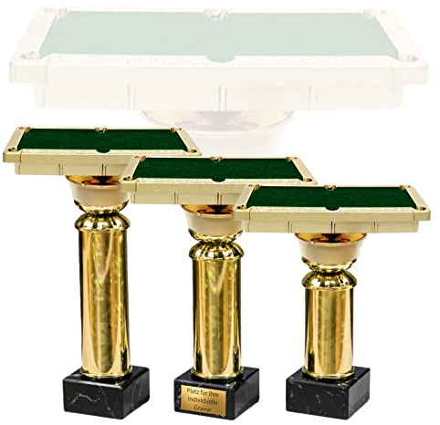 eberin · Billard Pokal mit oder ohne Gravur · Billard Cup · Billard Wanderpokal · Billardtisch auf Goldsäule/Marmor schwarz · Auszeichnung · Pokal in 3 Größen (22,4cm)