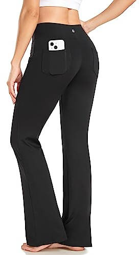 CAMBIVO Schlaghose Yogahose Damen High Waist, Jazzpants Flared Leggings mit 4 Taschen, Sporthose Damen Freizeithose Bootcut für Office, Yoga, Casual