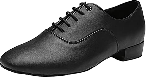 Herren Tanzschuhe Vollsohle Leder Latin Modern Oxford Schuhe Weicher Boden Schnürung Niedriger Absatz,Schwarz,43 EU