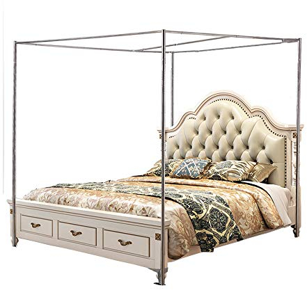 Verdicktes Baldachinnetz, Bettrahmenpfosten, Edelstahl, stabiles Vier-Eck-Bett, Moskitonetz-Rahmenhalterung, passend für Metallbett, Holzbett, Twin-Size