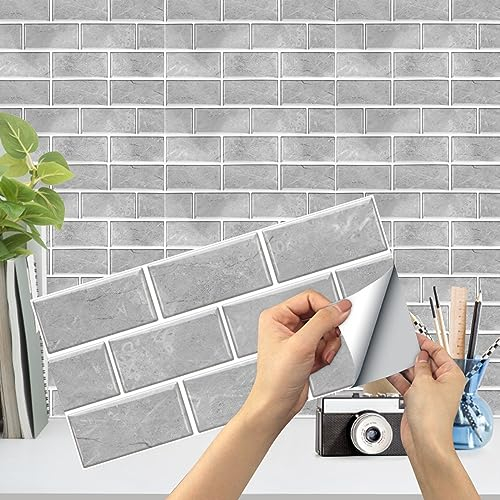 18 Pezzi Adesivi per Piastrelle da parete, Piastrelle da Parete Autoadesive, Adesivi Mattonelle Impermeabile PVC Adesivi Piastrelle Per Bagno e Cucina, 32 x 19cm, Grigio