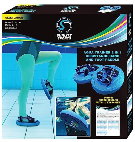Sunlite Sports Aqua Trainer 2-in-1 Widerstand Hand- und Fußpaddel, Wasser-Aerobic-Set für Pool, Erwachsene Wasserübungen für Aqua-Workout, Low Impact Ober- und Unterkörper-Workouts