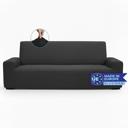 BLUZIMAN® Elastischer Sofabezug 4-Sitzer - Oeko-TEX Zertifizierter, Hochwertige Couch Überzug, rutschfeste Sesselüberwurf, Universal Passform, Jacquard-Stoff (Schwarz - Weiß)