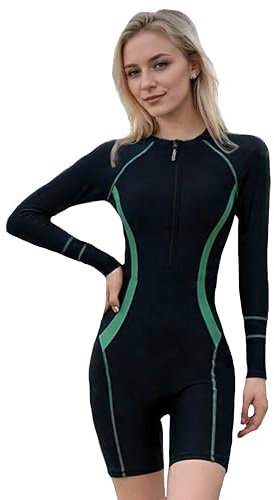 Beachkini Bademode Damen Boyleg Einteilig Badeanzug für Frauen LangeÄrmel-Badeanzug mit Frontreißverschluss Badeanzug,16 Farbe,L