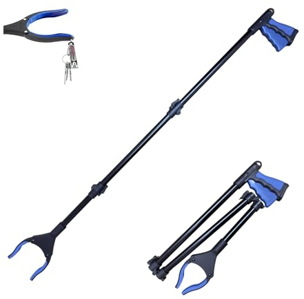 Gyios 110cm Greifzange für Senioren Müllzange Aluminium,Greifzange Lang,Faltbare Greifer mit Magnetspitzen,Greifhilfe,Greifarm Menschen mit Behinderung,Abfallsammlung (blau)