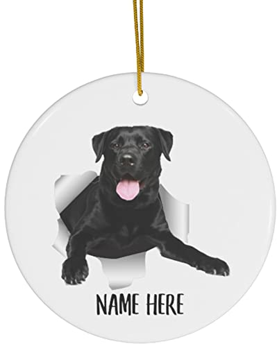Weihnachtsbaumschmuck 7.3 cm, Niedlicher Schwarzer Labrador Retriever-Name Christbaumschmuck Anhänger Premium Weihnachtsanhänger Elegant Runde Keramik Ornament Für Weihnachten Holiday