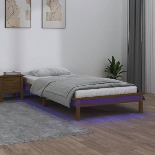 ZQQLVOO Bettgestell Familienbett Palettenbett Massivholzbett mit LED-Beleuchtung Honigbraun 75x190 cm 2FT6