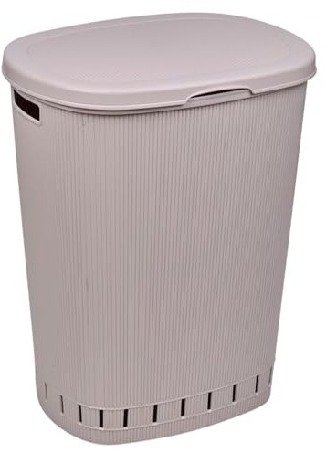 URBNLIVING 65L Laundry Basket Dirty Washing Clothes Linen Bin Basket with Line Design & Lid (Pink Powder)