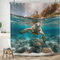 ASDCXZ Meeresboden Duschvorhang 180x200 cm, Blau Ozean Meerestiere Schildkröte Schwimmen Sonnenschein Bad Waschbar Duschvorhänge Polyester Textil Wasserdicht Badevorhang für Badewanne mit 12 Haken