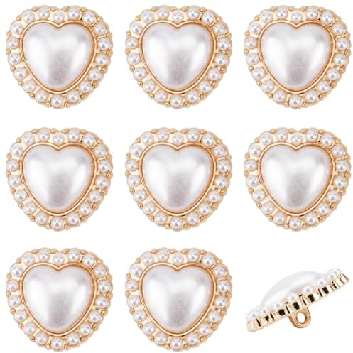 GORGECRAFT 15Stk Herz-Perlenknöpfe Goldene Herzform-Knöpfe Künstliche Perlenknöpfe Legierung Dekorative Knöpfe Perlen-Pfirsich-Herzknopf Für Kleidung Strickjacken Mäntel Pullover Anzüge Bastel