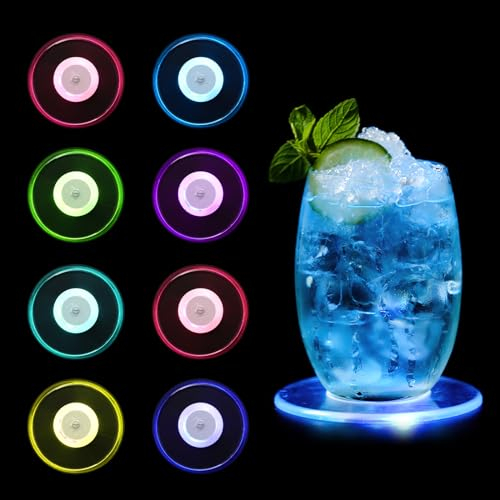 UNISOPH 8-Teiliges Set Led-Untersetzer, Leuchtende Untersetzer Mit 7 Lichtmodi, Untersetzer-Gläser, wasserdichte Untersetzer-Leuchten Für Glasparty, Hochzeit, Bar, Weihnachten