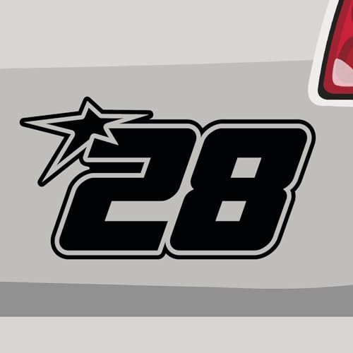 Stickerfreaks Startnummer 28 Aufkleber Race Sticker Stern Star Number Auto Zahl Decal Vinyl Aufkleber Größe: 10x5,5cm (S) | Farbe: 70-schwarz | Race Sticker Kleber Deko Tuning Startnummer