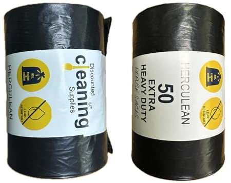 DCS Herculean Pack of 2 x 50 Extra Heavy Duty Black Bin Bags 90L – Extra Strong Black Refuse Sacks – Black Bin Liners for, Office, Household, Kitchen, Restaurant – Eco-Friendly Garbage Bags 37x73x99cm
