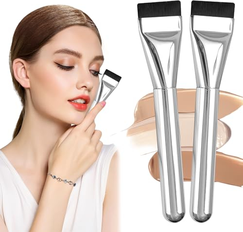 Foundation Pinsel, 2 Stück Puderpinsel Flacher Konturenpinsel Ultra Thin Concealer Pinsel Weiches Haar Make up Pinselset mit Staubschutzhülle für Cremige Pudrige und Flüssige