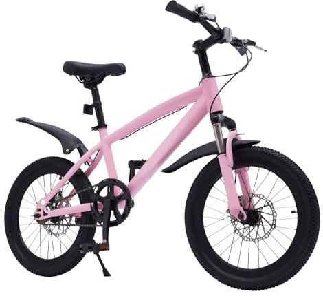 UYRTOY 18 Pollici Mountain Bike Biciclette per Bambini Adatto Ragazzi Ragazze Donne Uomini Superficie PU Imbottitura Spugna Alta Acciaio al Carbonio Ruote Gomma (Rosa)