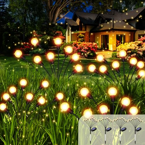 Lvelfe Solarlampen für Außen Garten 4 Stück Glühwürmchen Solarleuchten Gartendekoration, mit 2 Modi 32LED Licht ist Winddicht und Regendicht, Passend für Gärten, Wege, Terrasse,etc.
