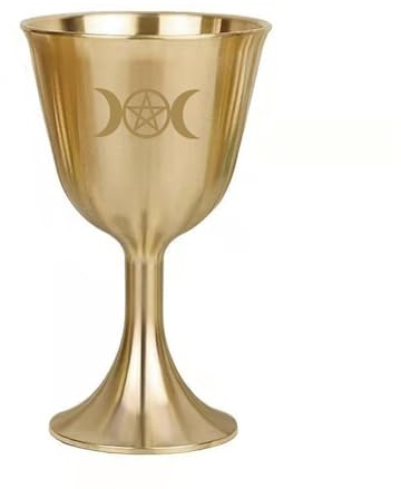 Vintage Brass Wine Cup, Decorative Triple Moon Pentagram Chalice, Retro Metal Table Decoration, Witch-Craft Goblet Cup, Altar Chalice, Wiccan Supplies