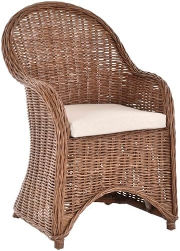 Esszimmer-Sessel Rattan Rattan Korbsessel Esszimmerstuhl Korb Sessel Korbstuhl mit Armlehne Flechtsessel (mit Polster, Braun)