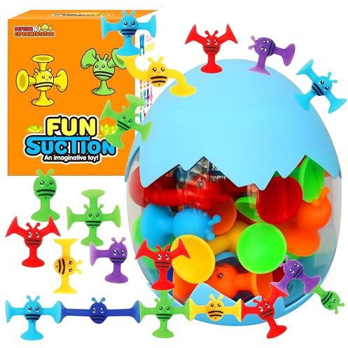 Saugnapf Spielzeug Kinder 40 Stück Montessori Spielzeug ab 3 Jahre Silikon Reise Spielzeug Mini Saugnäpfe Kinder Autismus Sensorik Spielzeug für 3 4 5 6 7 8 Jahre Junge und Mädchen