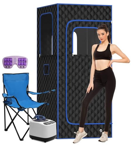 Slendor Sauna portatile, sauna a vapore per casa, sauna con vapore da 3 litri, tenda da sauna con sedia pieghevole, sauna interna con telecomando, sauna a 9 livelli, sauna portatile blu 31,4 x 31,4 x
