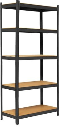 RACK KING Scaffale Metallo 180 x 90 x 40 cm, a 5 Ripiani, Capacita' 1,000kg, Nero