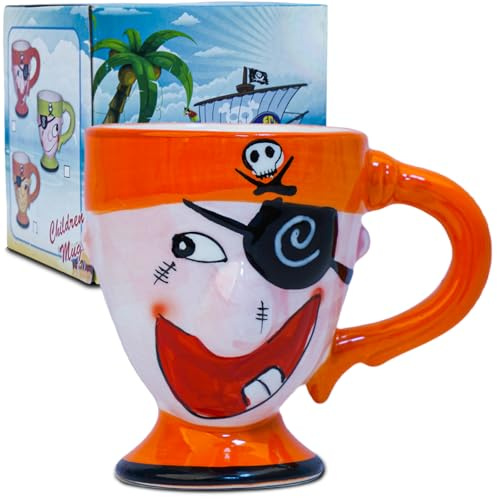 LUCYLANKER Piraten Tasse, 3D Keramik Kaffeetasse, Cartoon Piraten Tasse, Fasst 300 ML Ihres Lieblingsgetränks, Kreatives Geschenk für Vater, Freund, Kaffeeliebhaber (Rot)