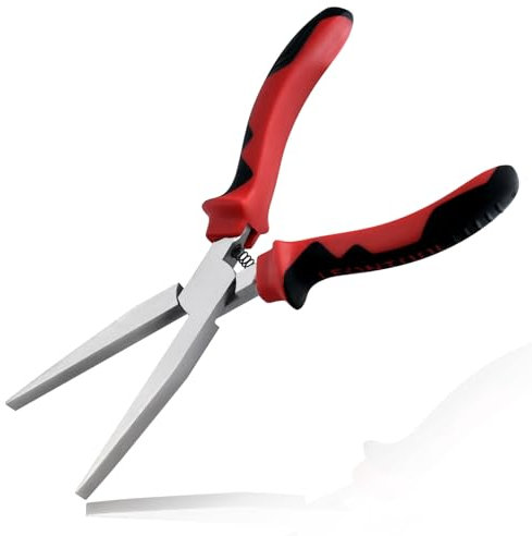 LEONTOOL 7 Inches Long Flat Nose Pliers Smooth Jaw Duckbill Pliers Spring Loaded Extra Long Nose Pliers Flat Pliers Jewelry Pliers for Jewelry Making Wire Bending Wrapping Straightening, TPR Handle